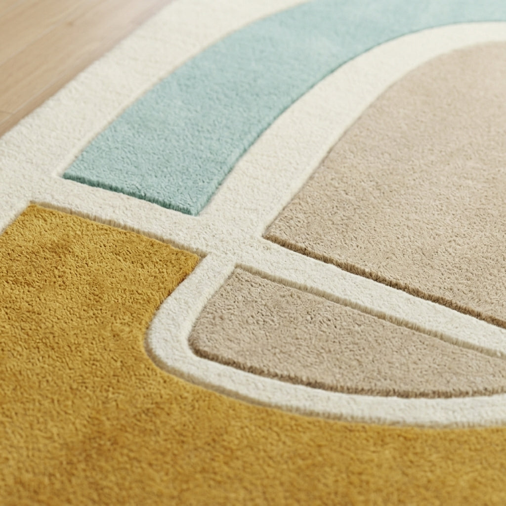 Mustard & Aqua Drift Rug — Carved pile detail