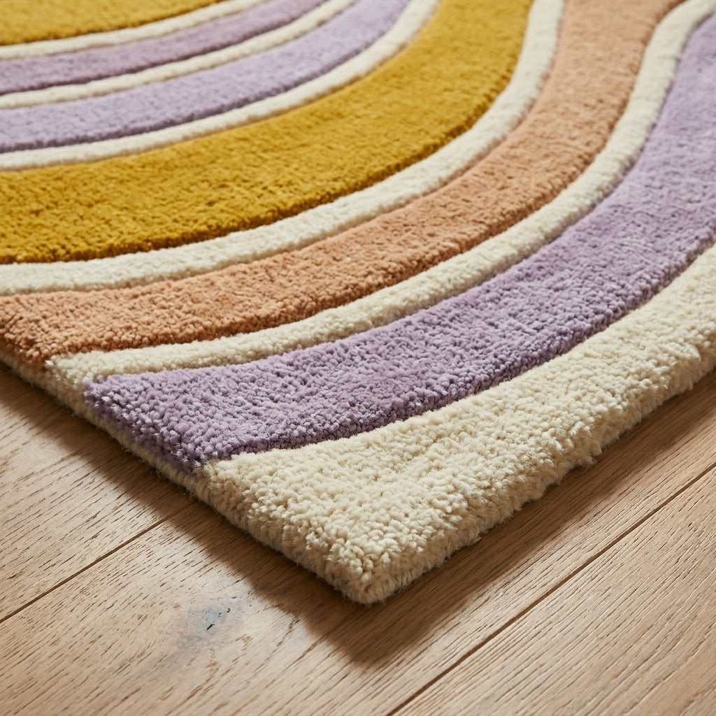 Lavender & Mustard Contour Waves Rug — Carved pile detail