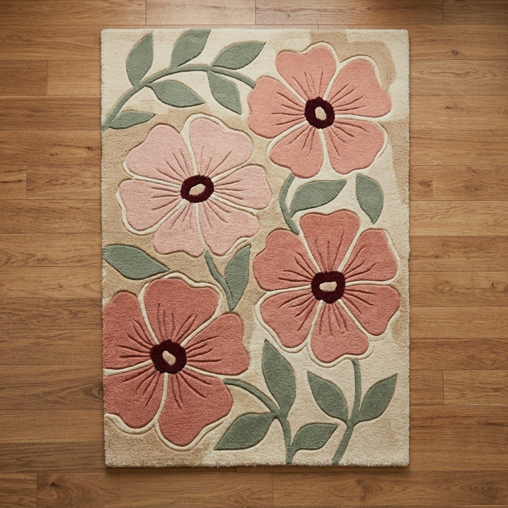 Blush Field — Floral Relief Rug — Carved pile detail