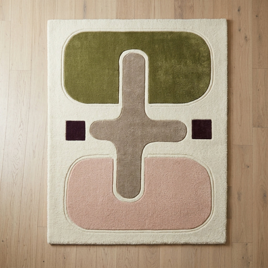 Olive & Blush Balance Rug — Edge binding detail