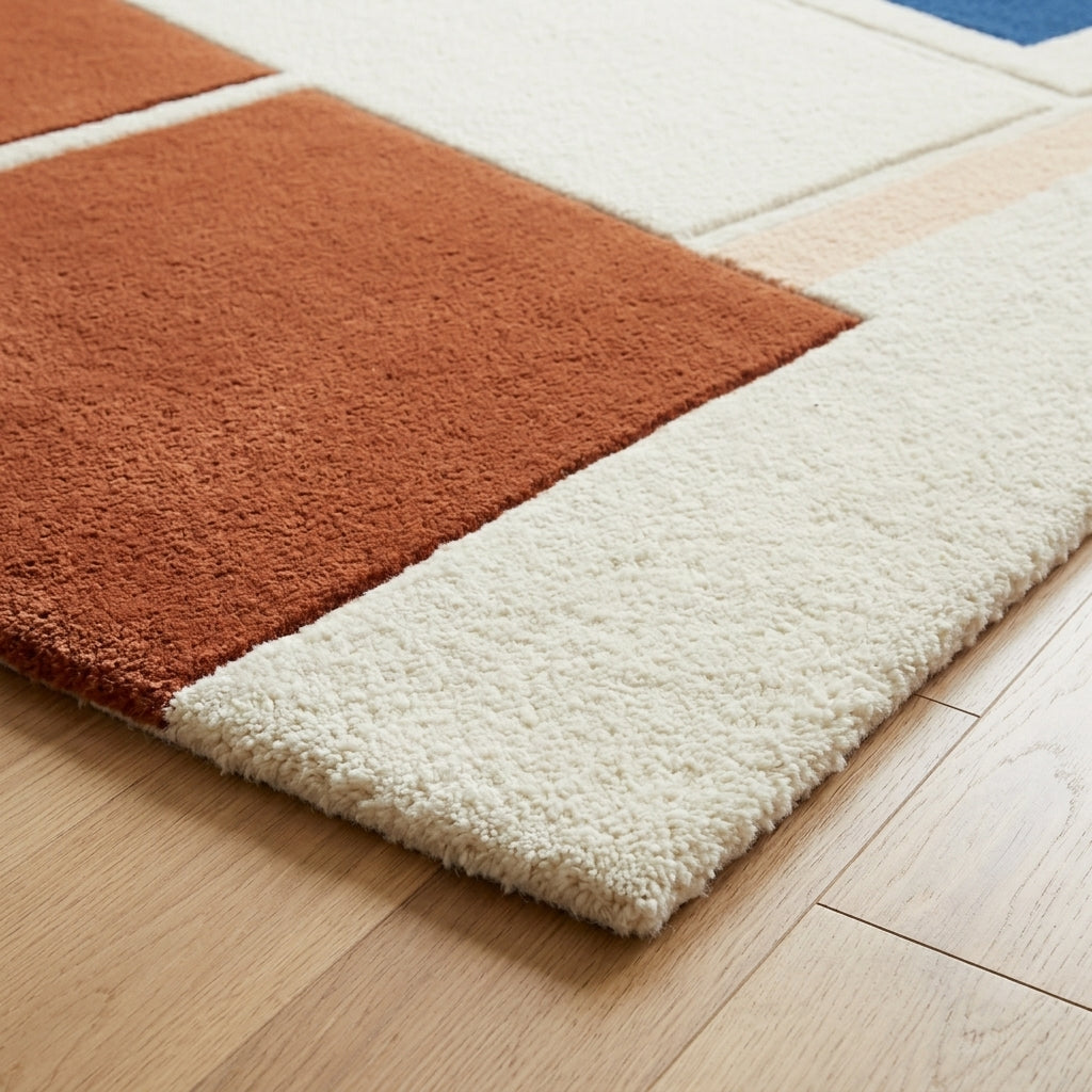 Clay & Cobalt Stack Rug — Edge binding detail