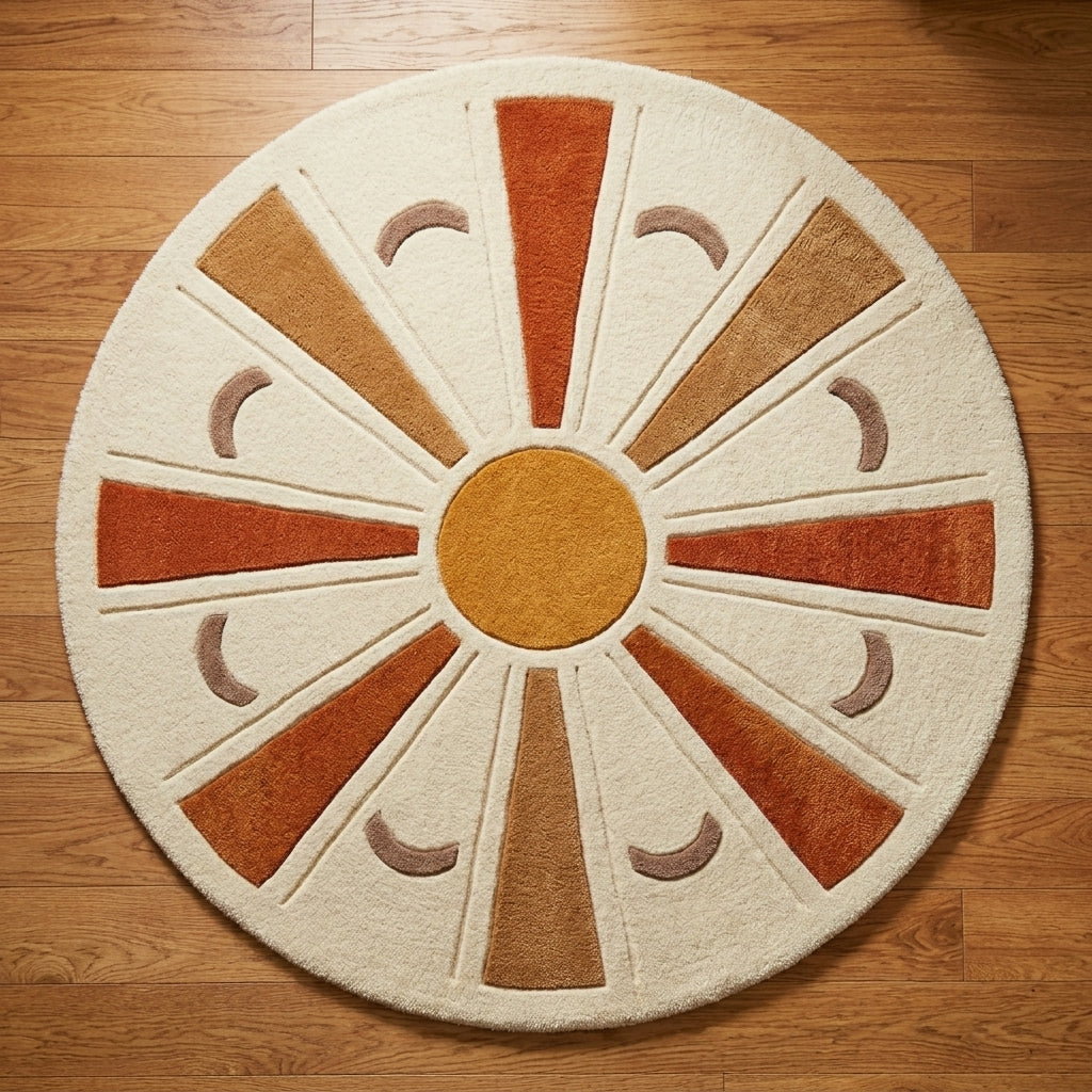 Ochre Sunburst — Round Rug — Edge binding detail