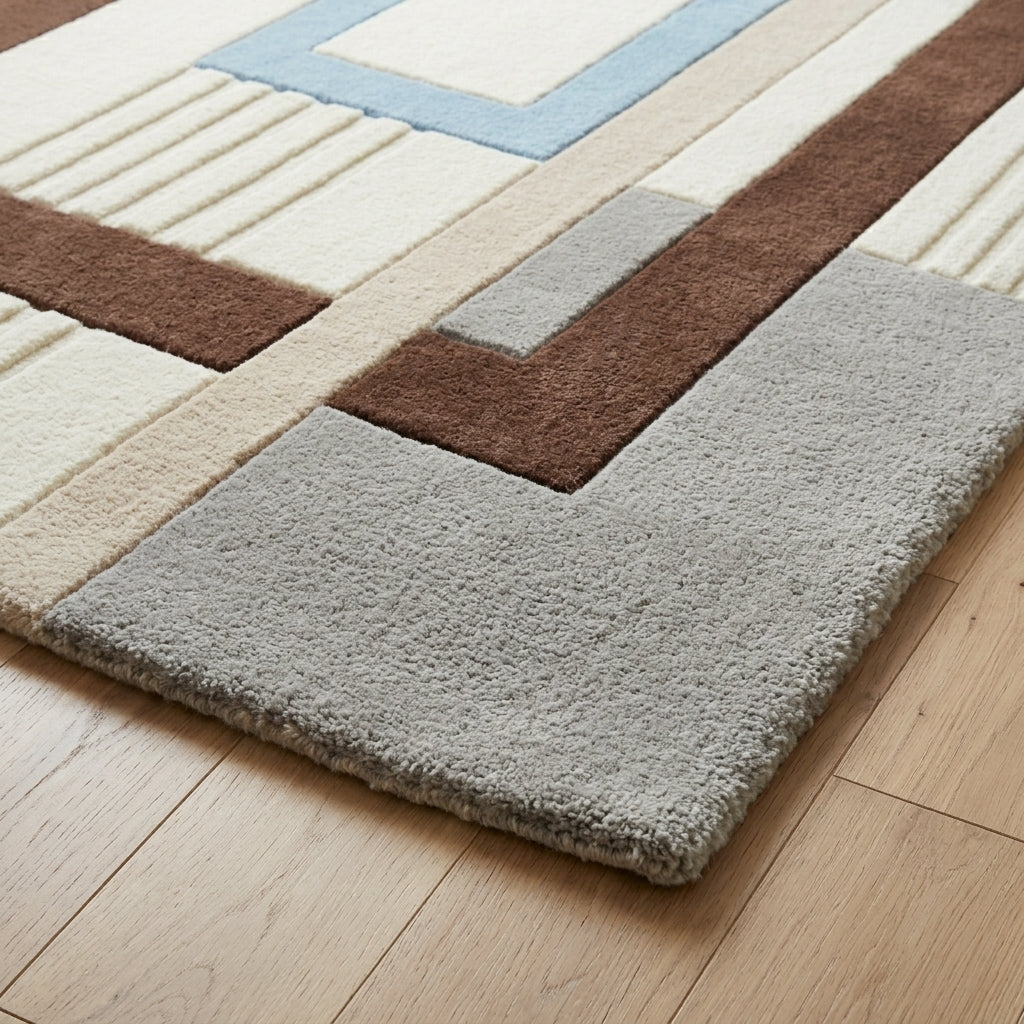 Cocoa & Sky Window Rug — Edge binding detail
