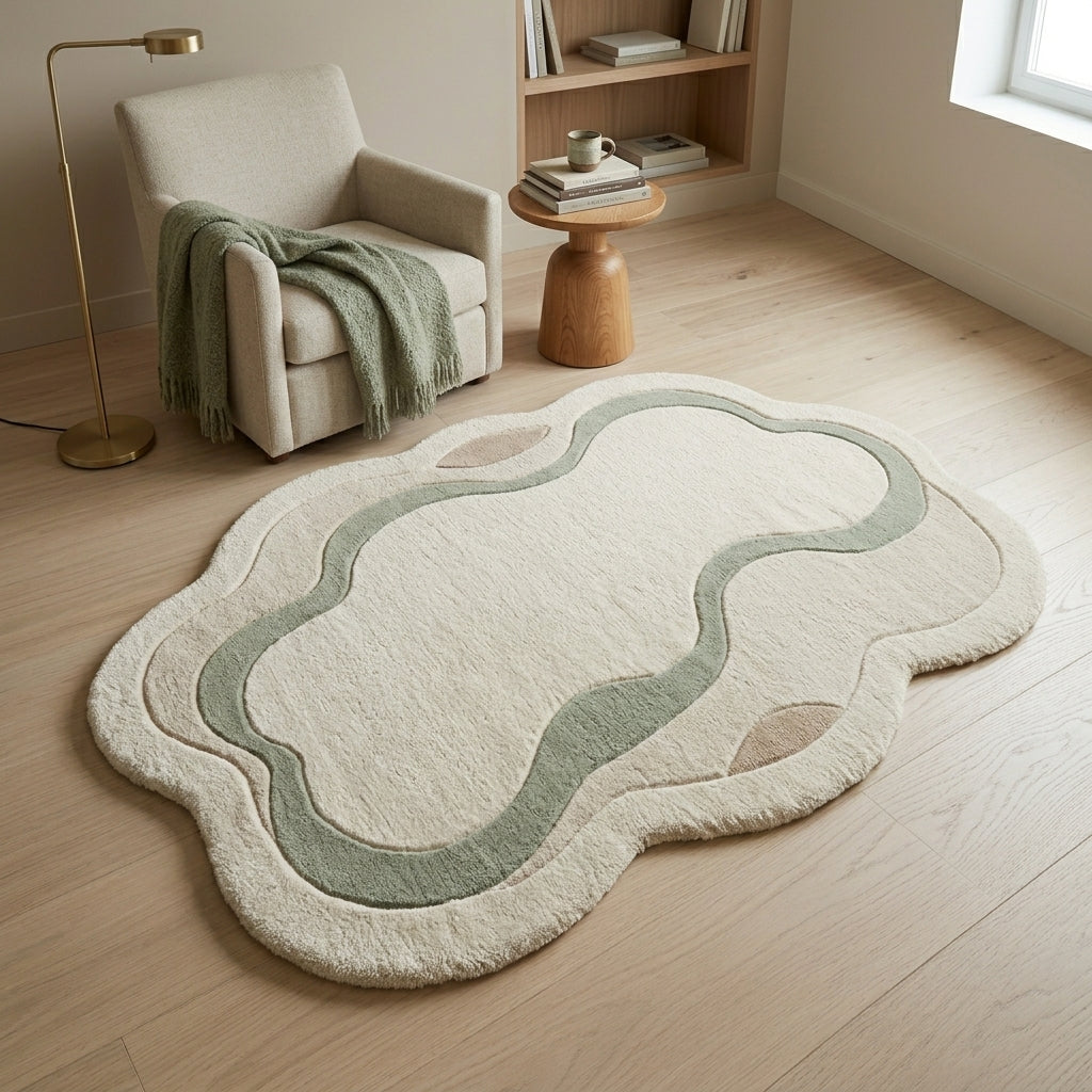 Cloudfield — Ivory & Sage Soft Rug — Hero / room / overview