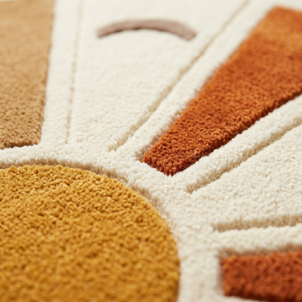 Ochre Sunburst — Round Rug — Macro / tufting close-up