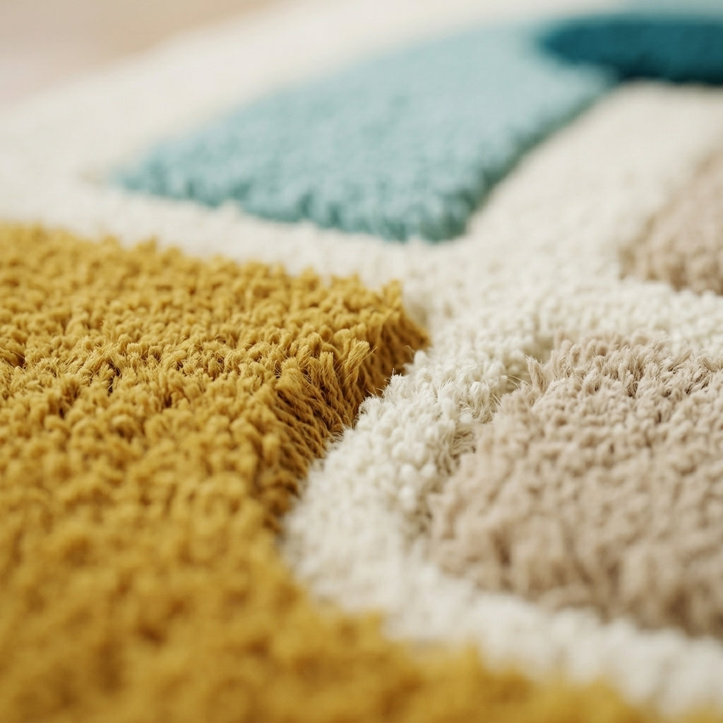 Mustard & Aqua Drift Rug — Macro / tufting close-up