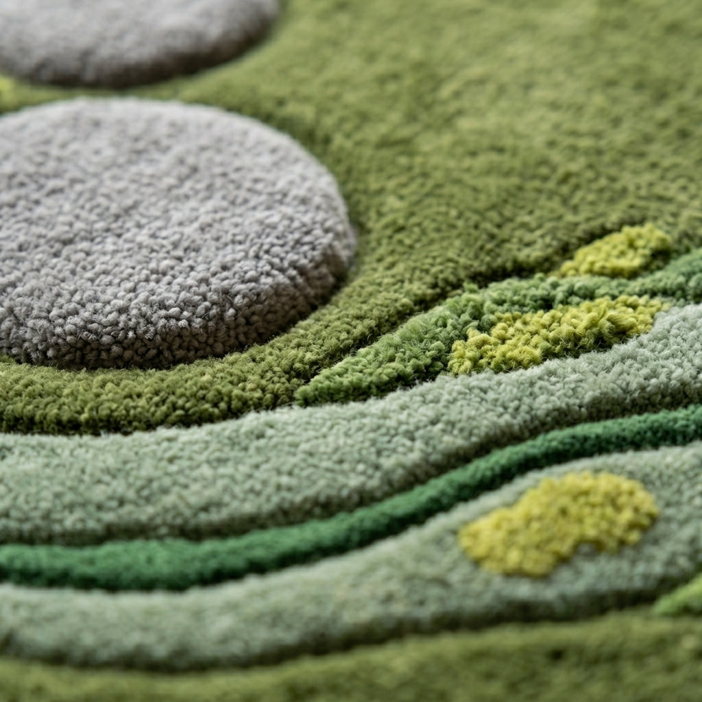 Moss Pool — Round Pebble Rug — Macro / tufting close-up