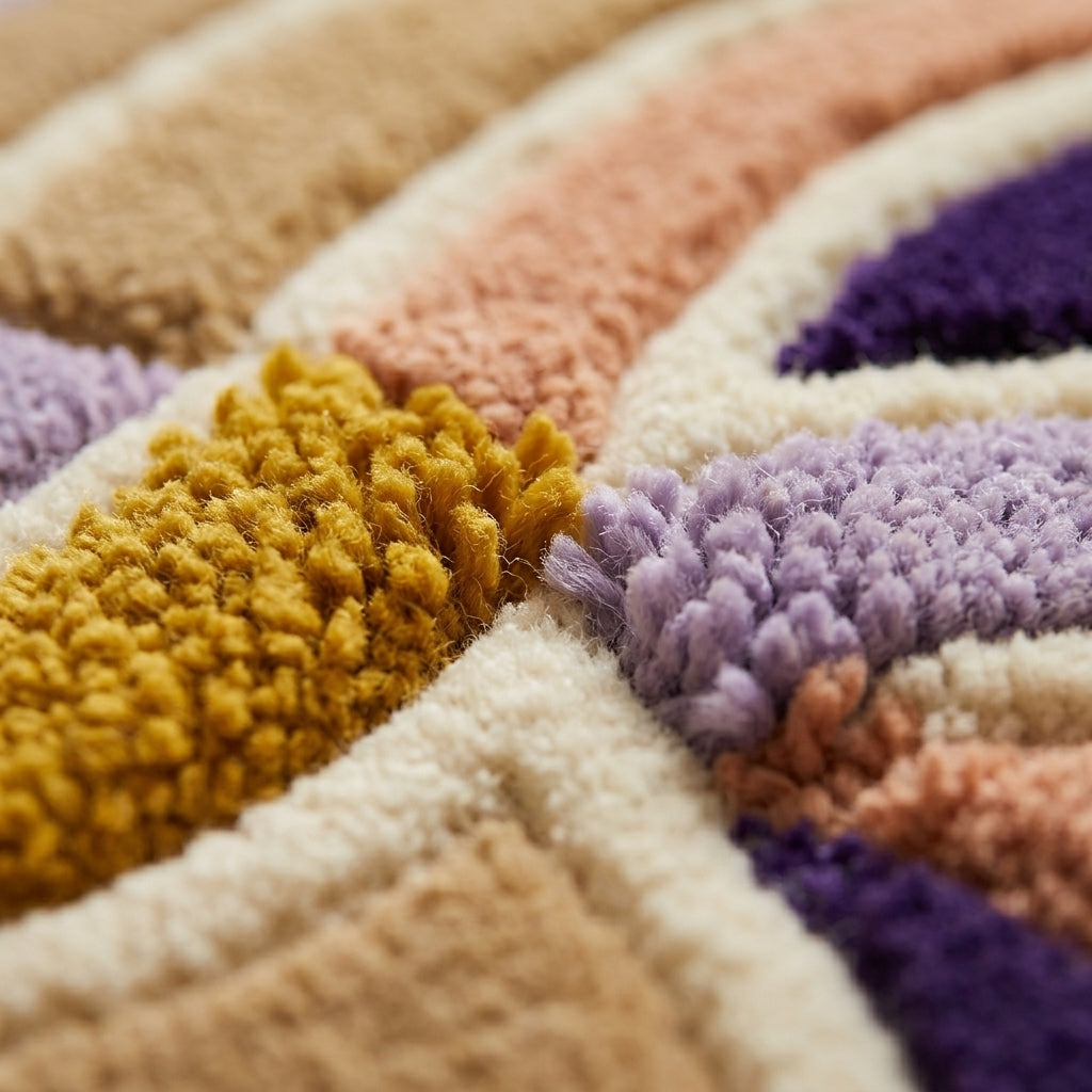 Lavender & Mustard Contour Waves Rug — Macro / tufting close-up