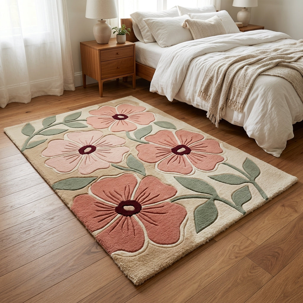 Blush Field — Floral Relief Rug — Hero / room / overview