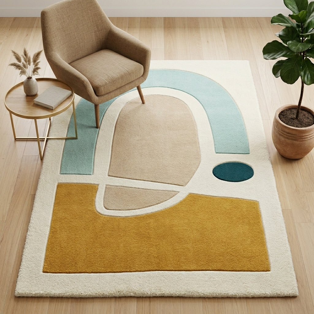 Mustard & Aqua Drift Rug — Hero / room / overview