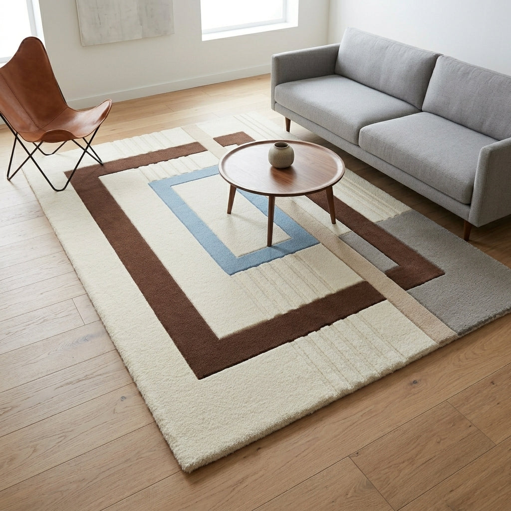 Cocoa & Sky Window Rug — Hero / room / overview