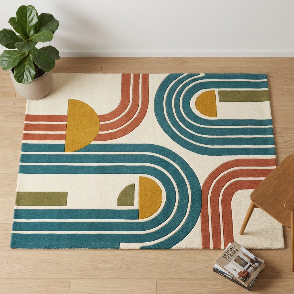 Arcadia — Terracotta & Teal Minimal Arch Rug — Hero / room / overview