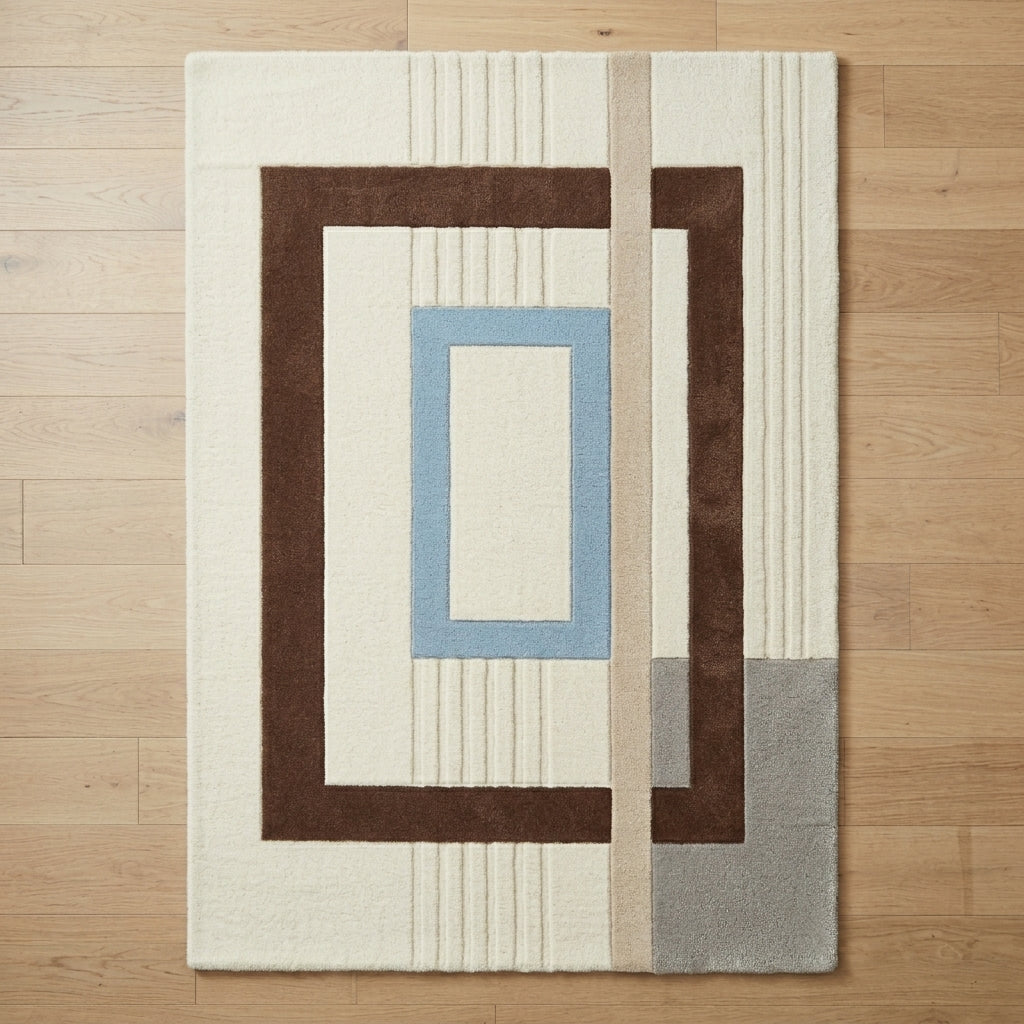 Cocoa & Sky Window Rug — Hero / room / overview