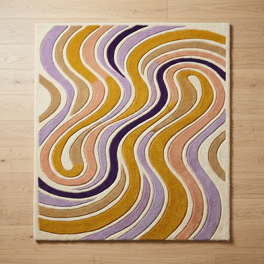 Lavender & Mustard Contour Waves Rug — Hero / room / overview