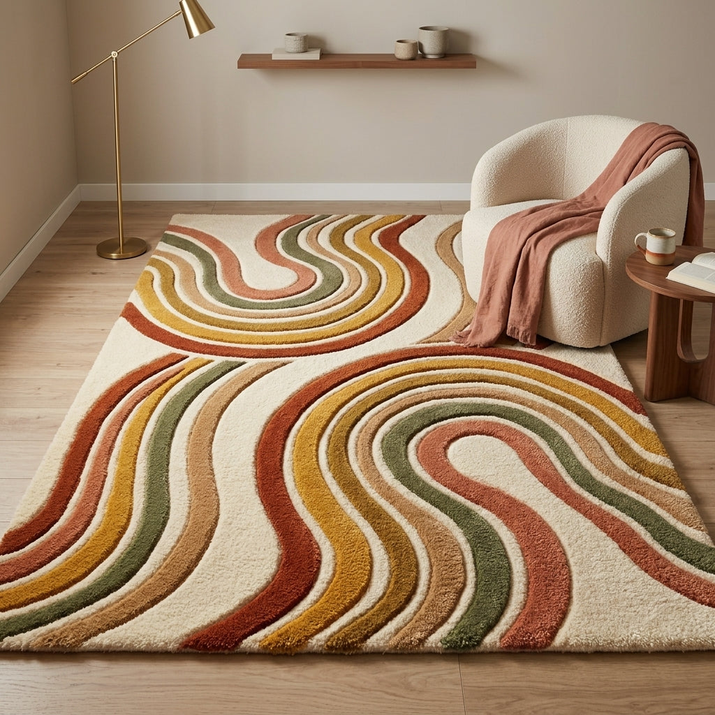 Retro Canyon — Contour Waves Rug — Hero / room / overview