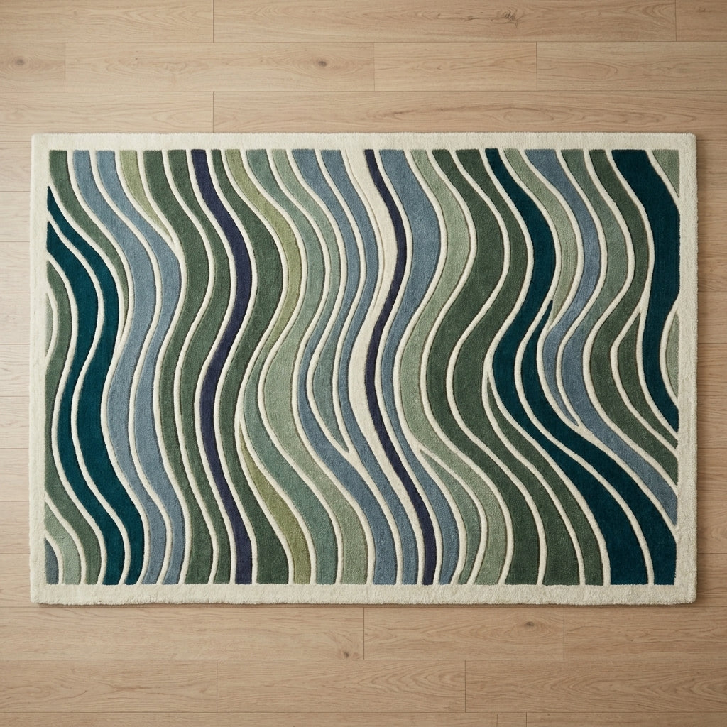 Teal & Moss Contour Waves Rug — Hero / room / overview