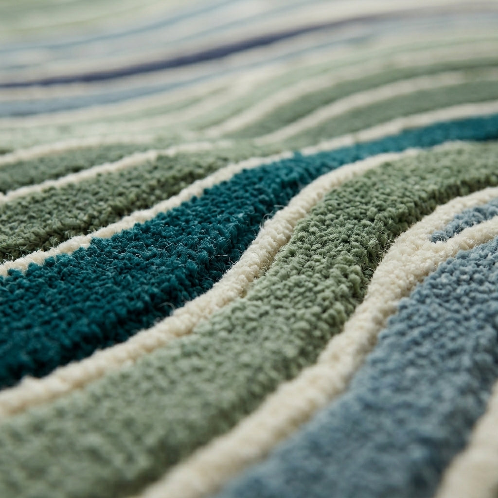 Teal & Moss Contour Waves Rug — Hero / room / overview