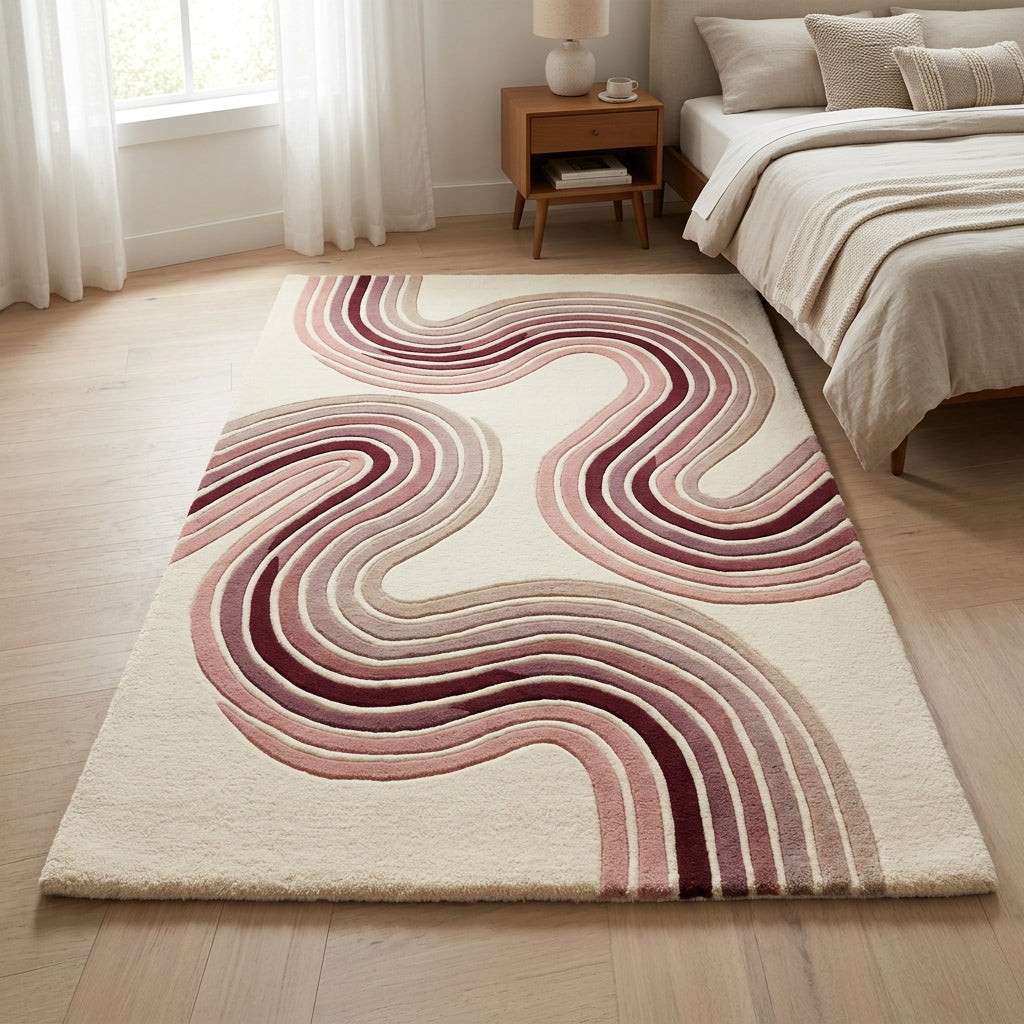 Blush & Wine Contour Waves Rug — Hero / room / overview