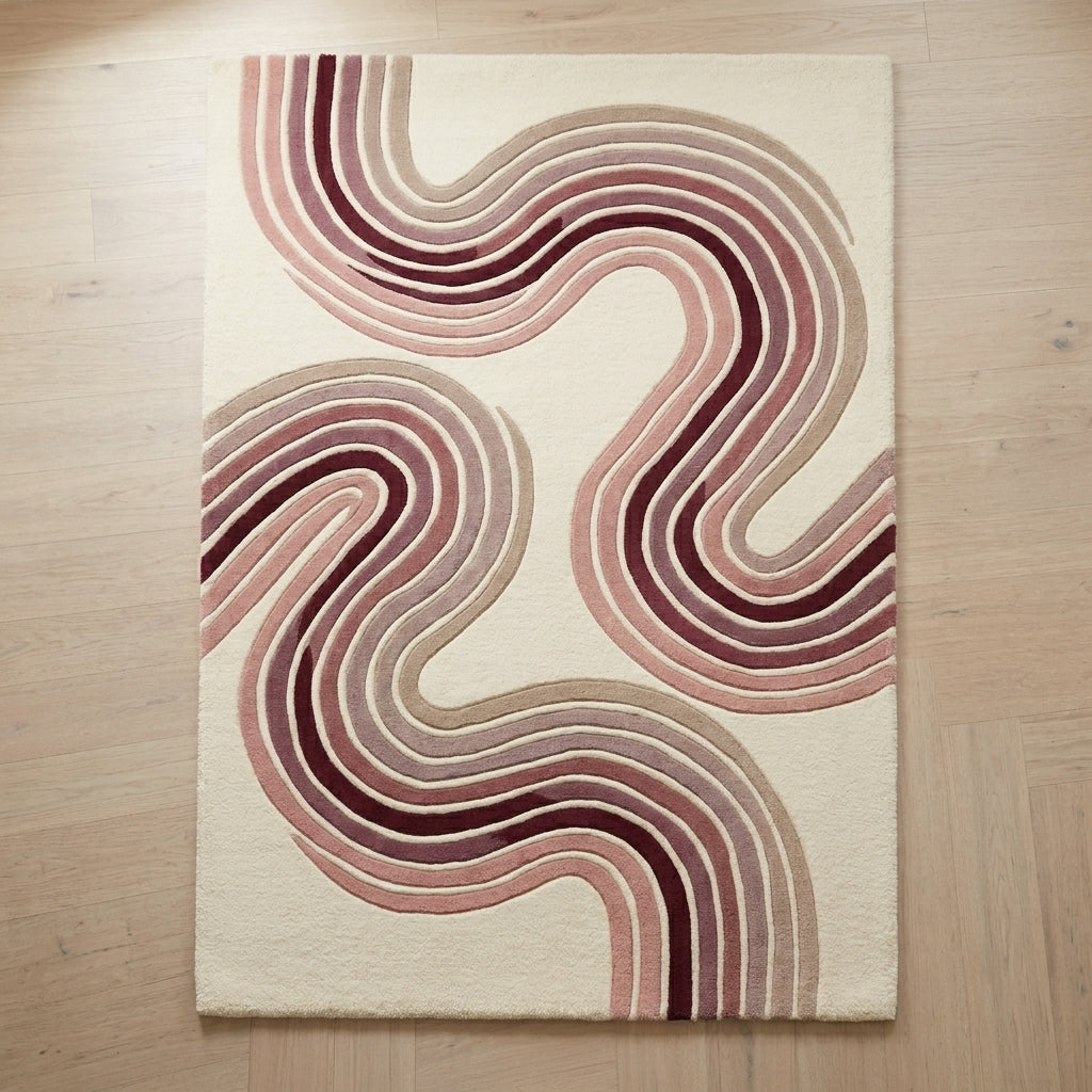 Blush & Wine Contour Waves Rug — Hero / room / overview