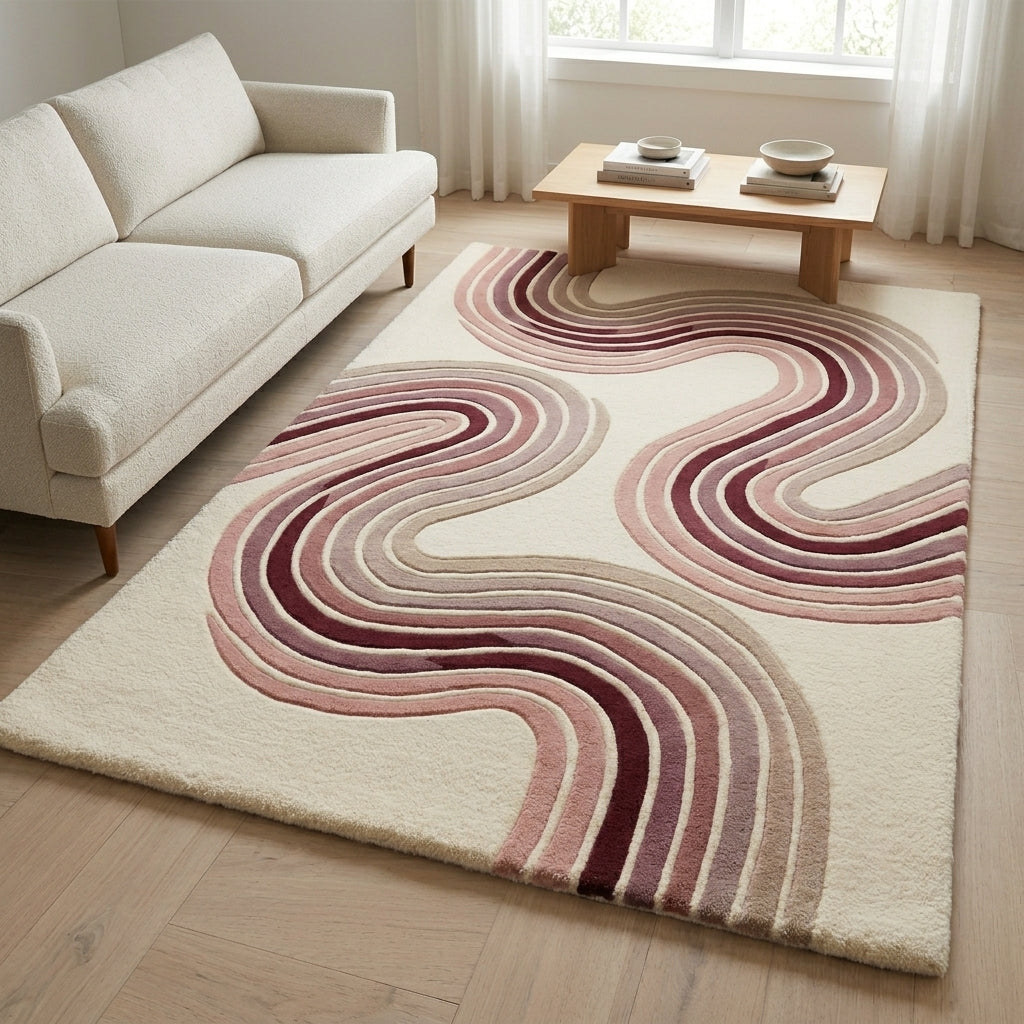 Blush & Wine Contour Waves Rug — Hero / room / overview