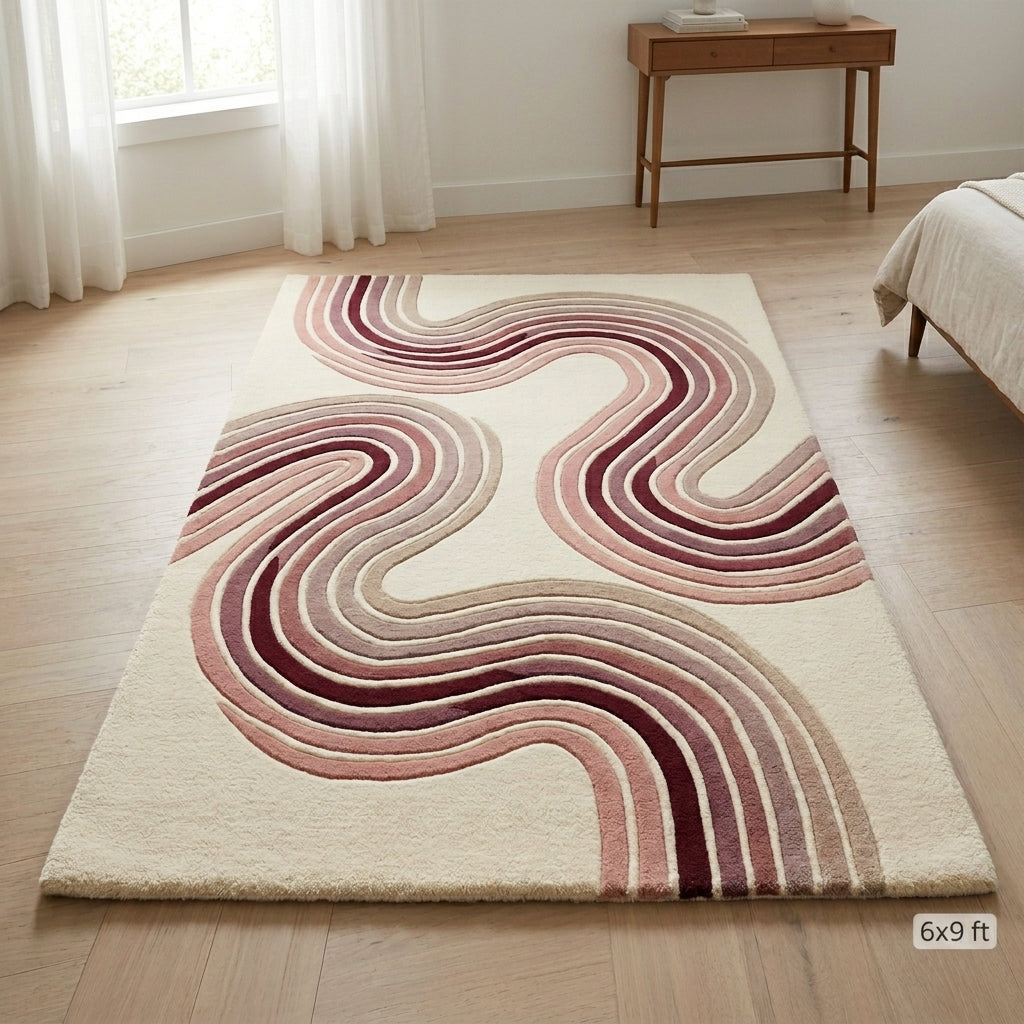 Blush & Wine Contour Waves Rug — Hero / room / overview