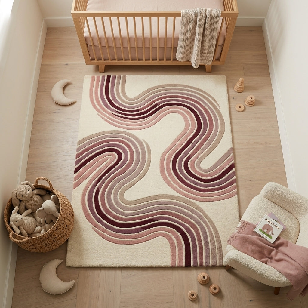 Blush & Wine Contour Waves Rug — Hero / room / overview