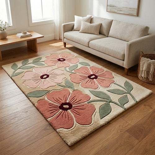 Blush Field — Floral Relief Rug — Hero / room / overview