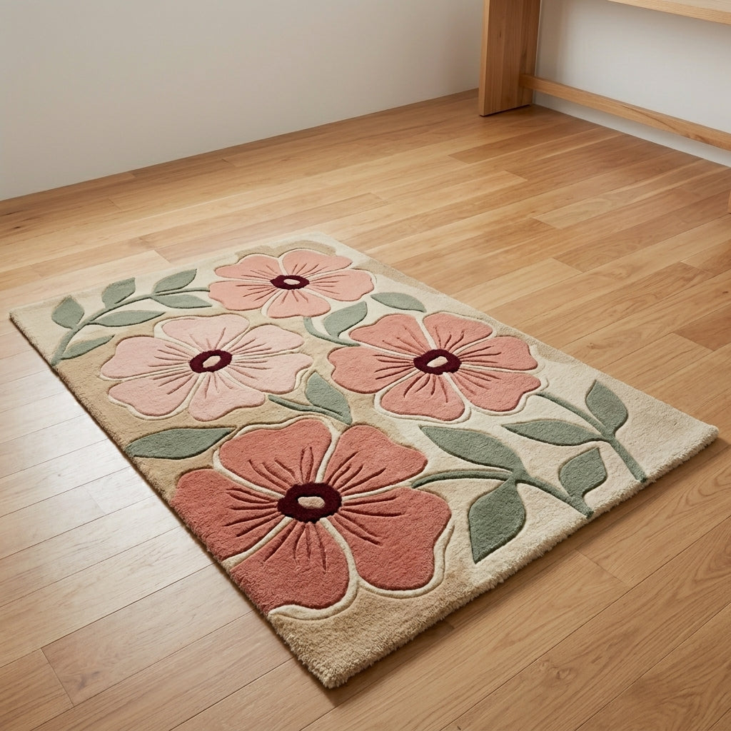 Blush Field — Floral Relief Rug — Hero / room / overview