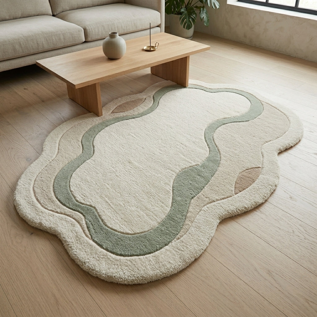 Cloudfield — Ivory & Sage Soft Rug — Hero / room / overview