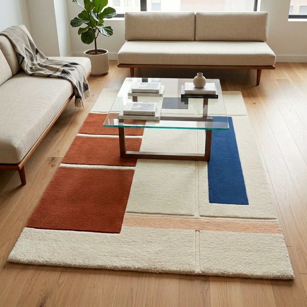 Clay & Cobalt Stack Rug — Hero / room / overview