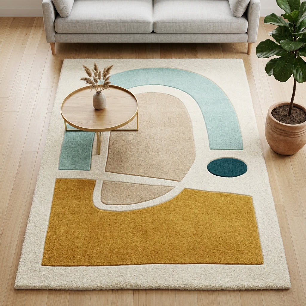 Mustard & Aqua Drift Rug — Hero / room / overview