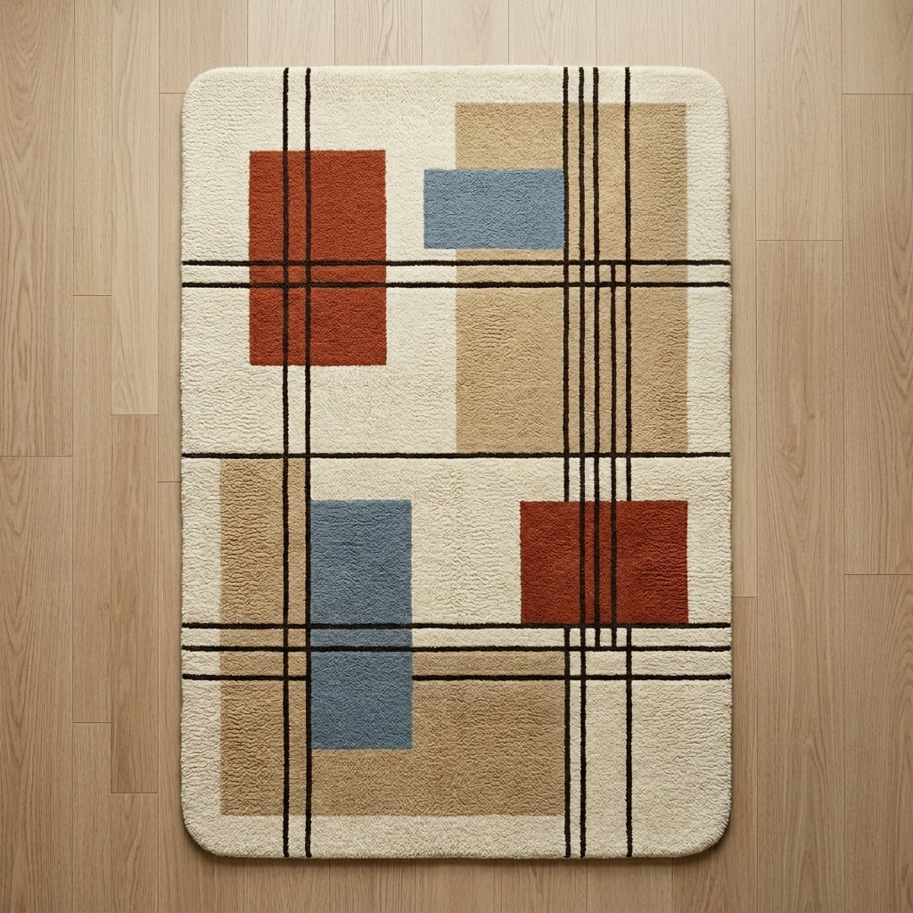 Olive Grid — Bauhaus Block Rug — Hero / room / overview