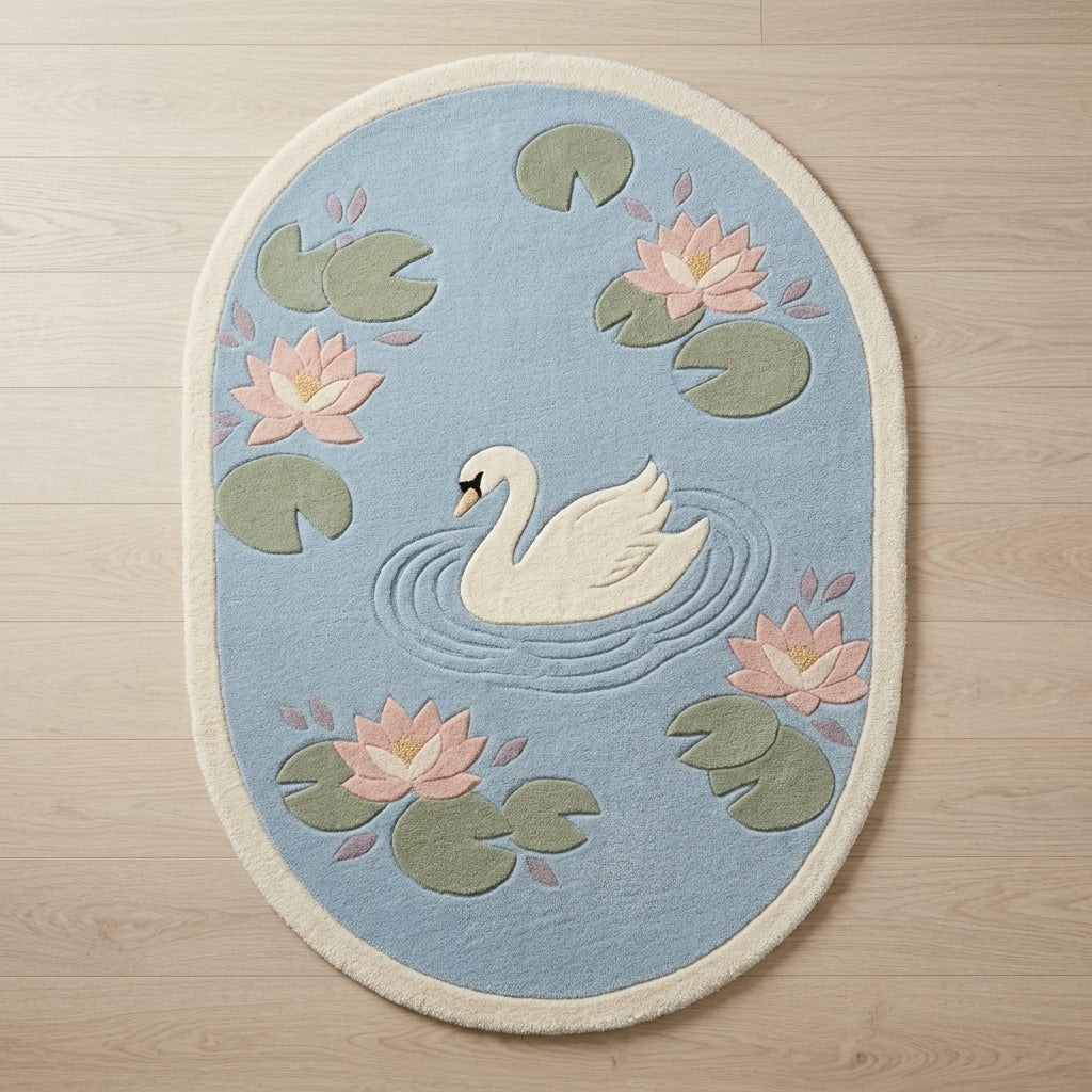 Lotus Pond — Swan Oval Rug — Hero / room / overview