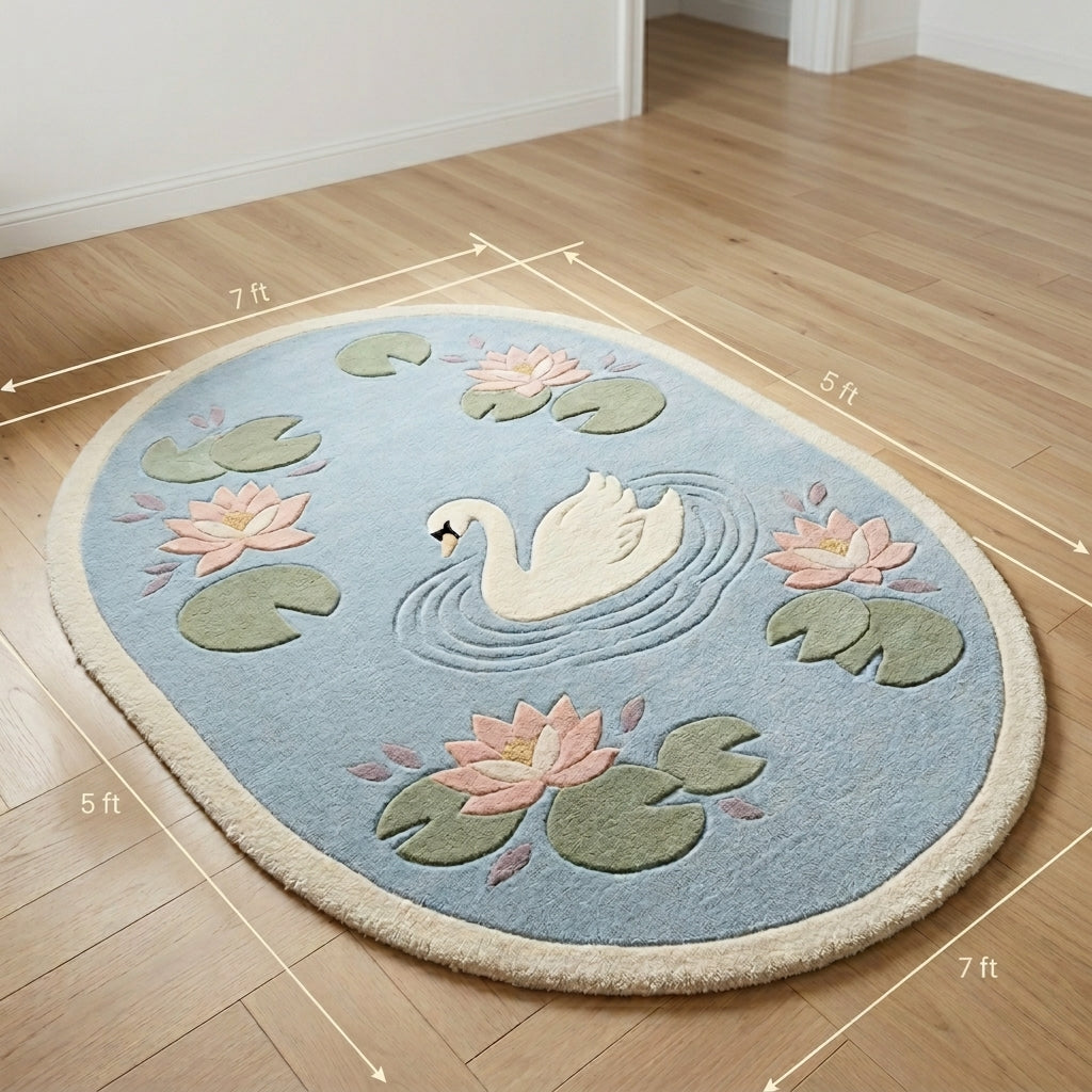 Lotus Pond — Swan Oval Rug — Hero / room / overview