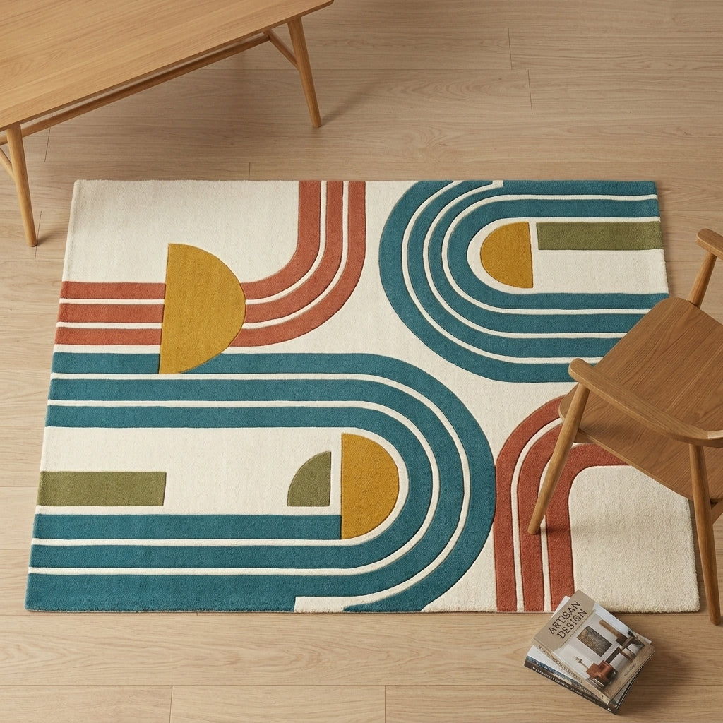 Arcadia — Terracotta & Teal Minimal Arch Rug — Hero / room / overview