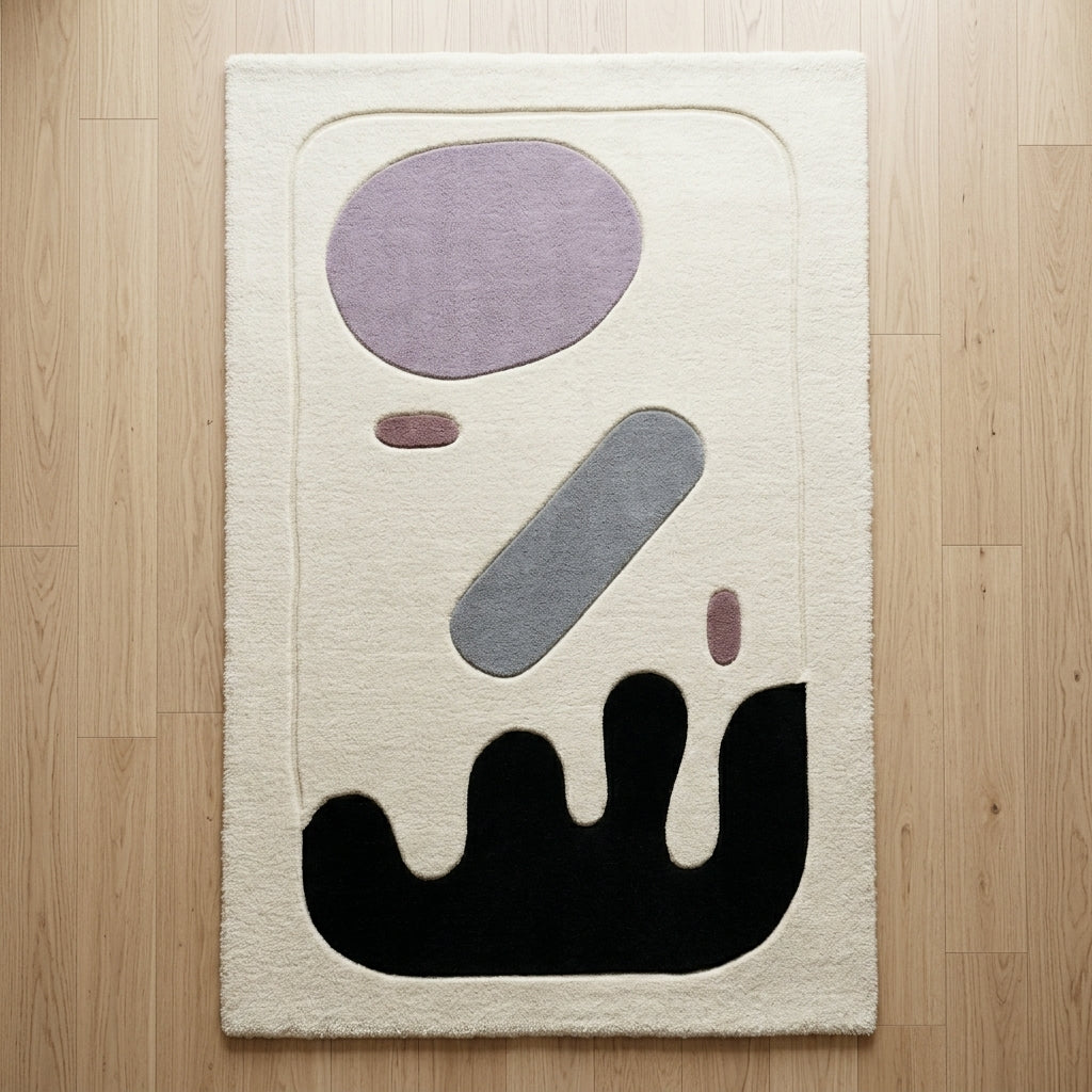 Ink & Lilac Cutout Rug — Macro / tufting close-up