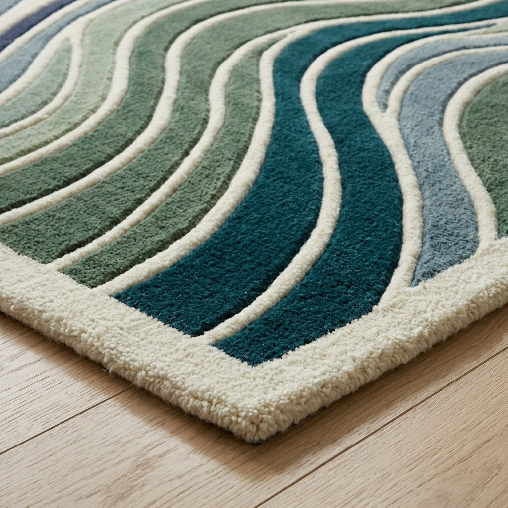 Teal & Moss Contour Waves Rug — Hero / room / overview