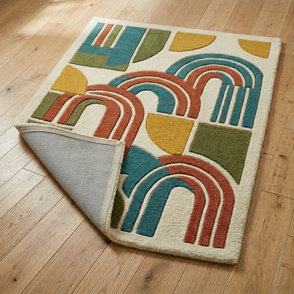 Arcadia — Terracotta & Teal Minimal Arch Rug — Hero / room / overview