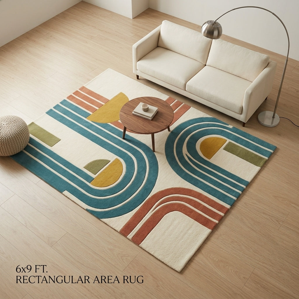 Arcadia — Terracotta & Teal Minimal Arch Rug — Hero / room / overview